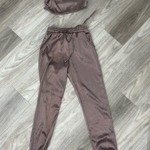 Women's Satin Jogger Pants - Mauve